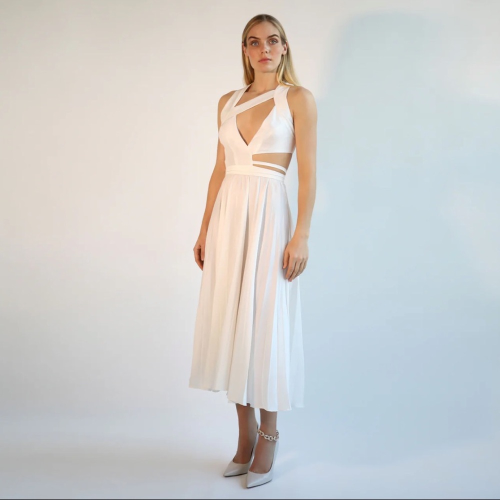 🆓 SHIPPING 🤍 NWT Auteur Studio Silk Valletta Dress White Size Small